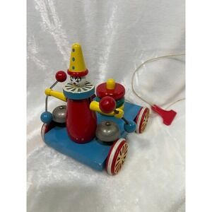 Brio Wooden Clown Pull Toy Circus Sweden Vintage Wood Bell Ringer Ring Stacker